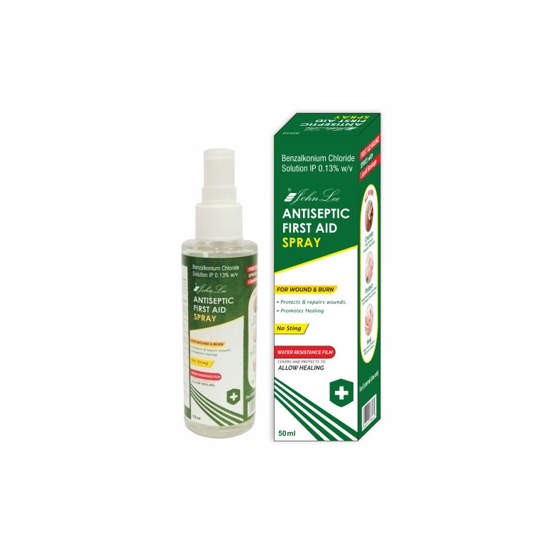Johnlee Antiseptic First Aid Spray (Benzalkonium chloride Solution IP 0.13% w/v) exporter and bulk supplier from India – Derma Range medicines